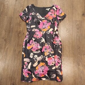 Banana Republic Floral V-Neck Midi Dress in Black, Pink and Orange